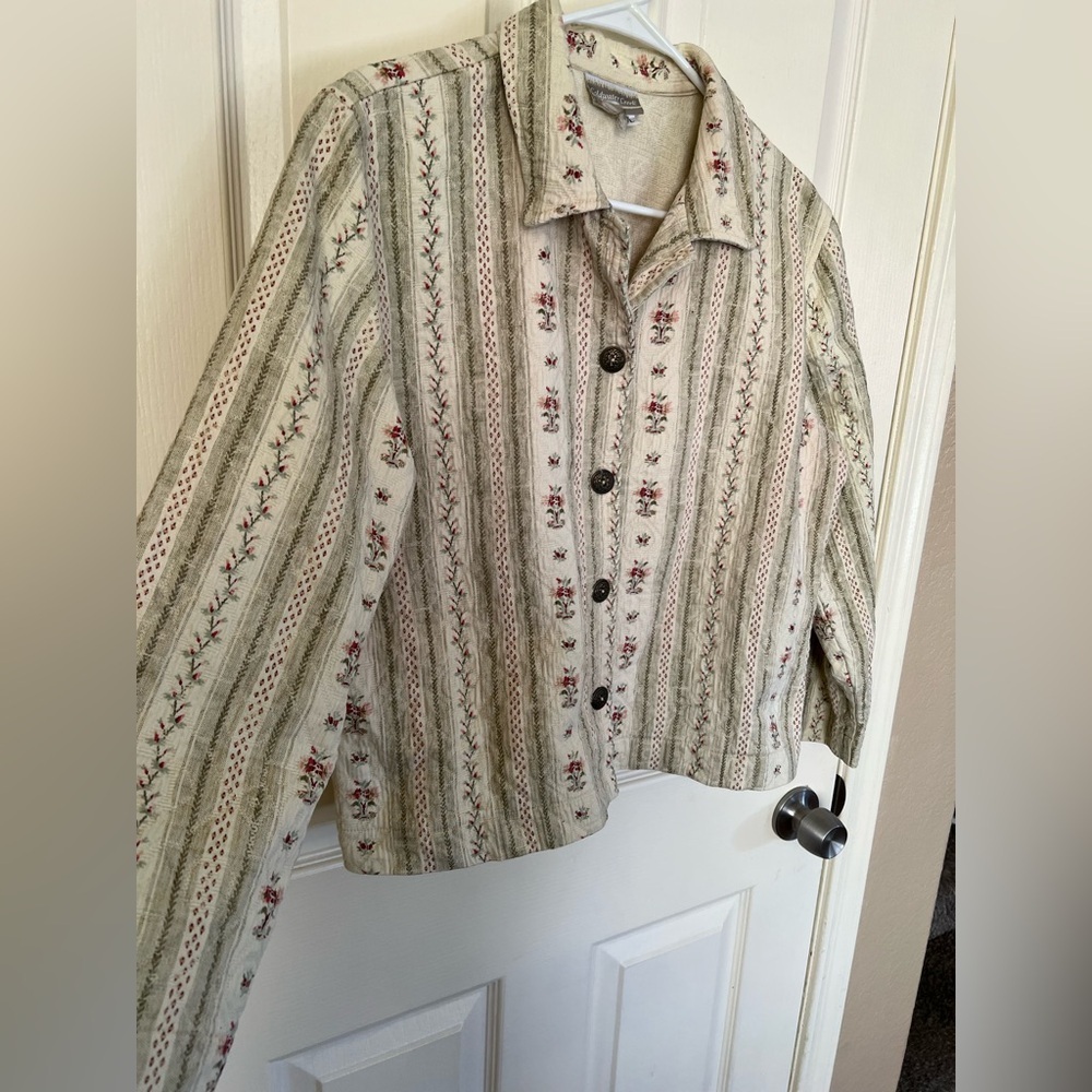 Coldwater Creek Floral Stripe Button Front Jacket Blazer Size PL Petite Large - Picture 5 of 9